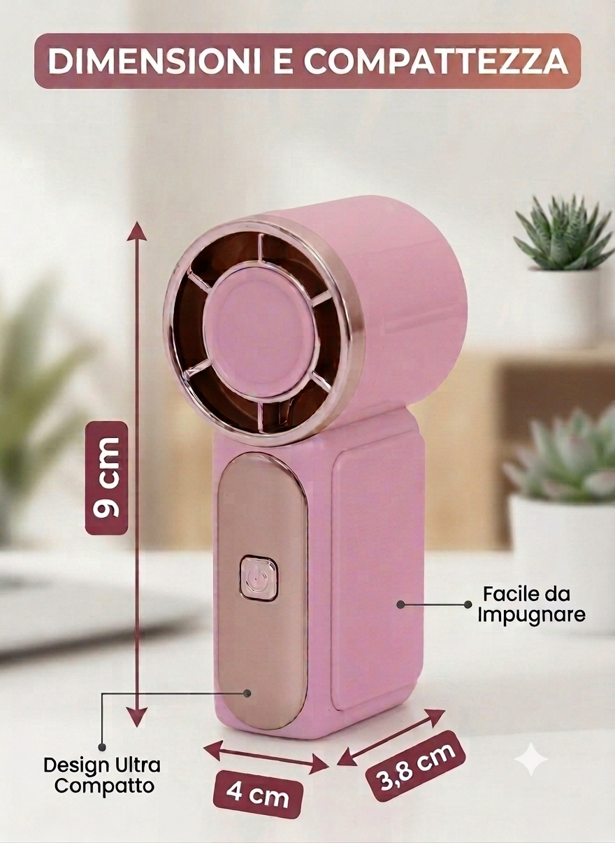 Mini ventilatore portatile, tascabile e ricaricabile